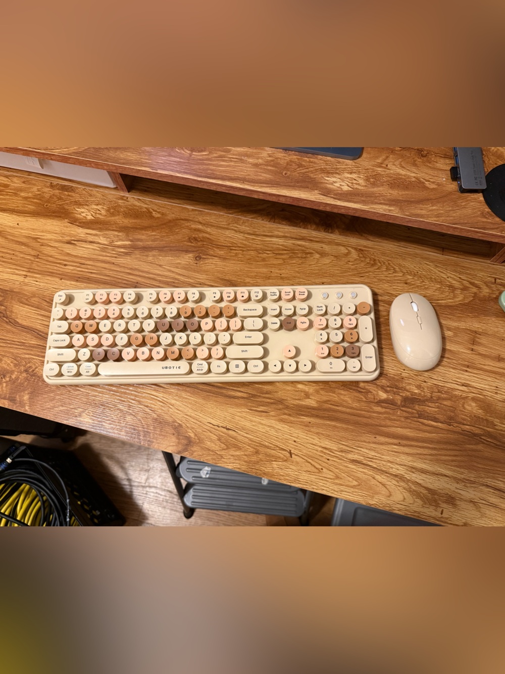 Cream and Pastel Round-Key Typewriter Style Wireless Keyboard and Mouse Set